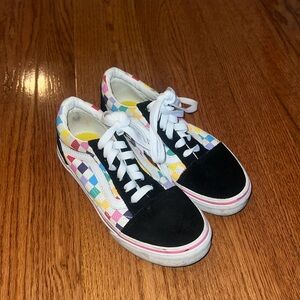 Vans Kids Rainbow Multicolor Checkered Old Skool Sneakers Size 2.5
